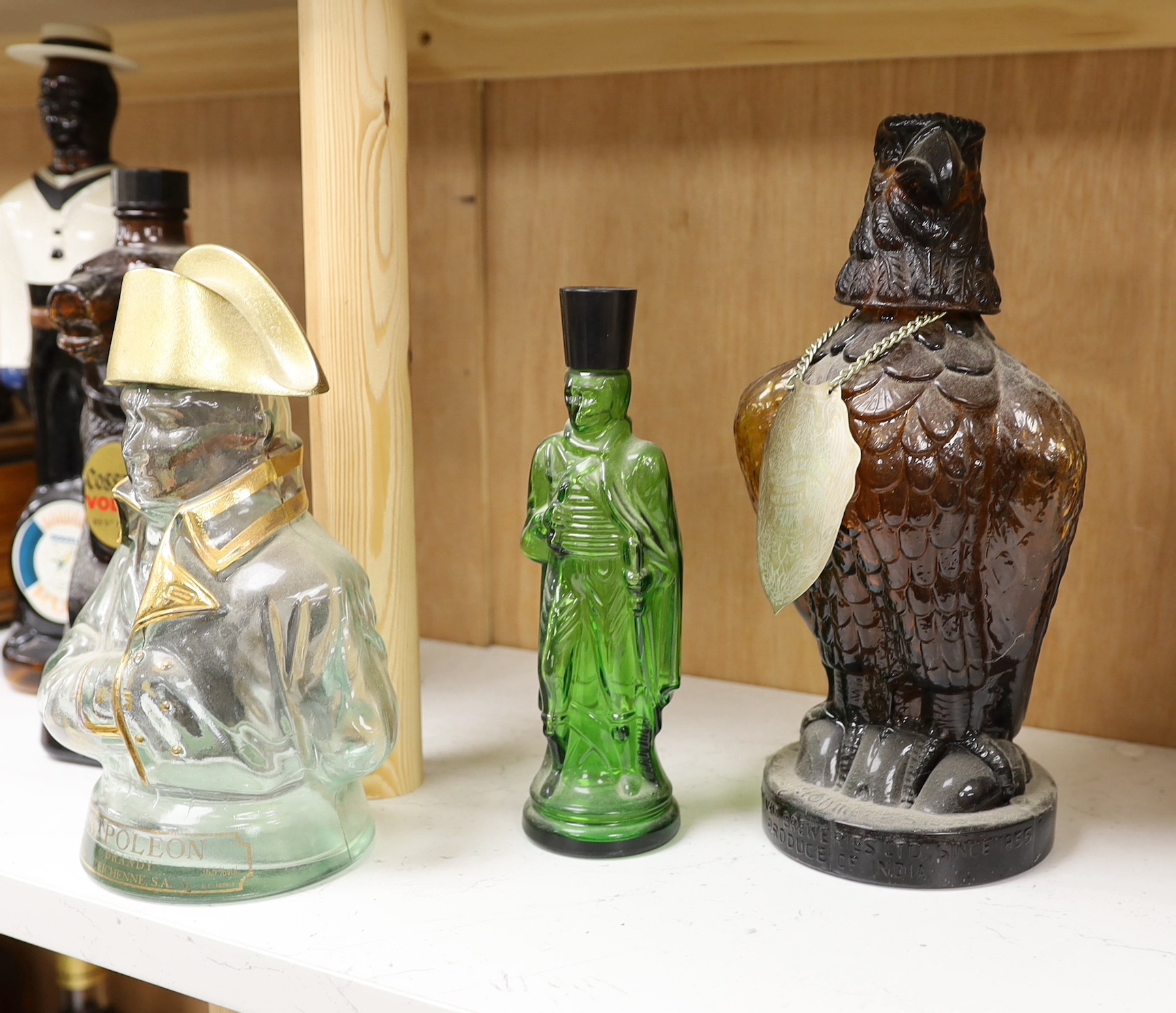 Five novelty shaped spirit bottles; Napoleon, a bear, a sailor, etc. tallest 33cm
